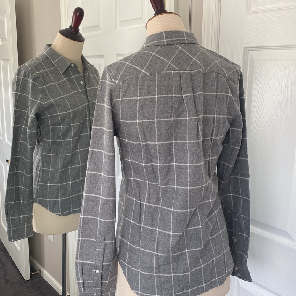 UNTUCKit Women's Windowpane Plaid Flannel Gray White - Picture 11 of 11